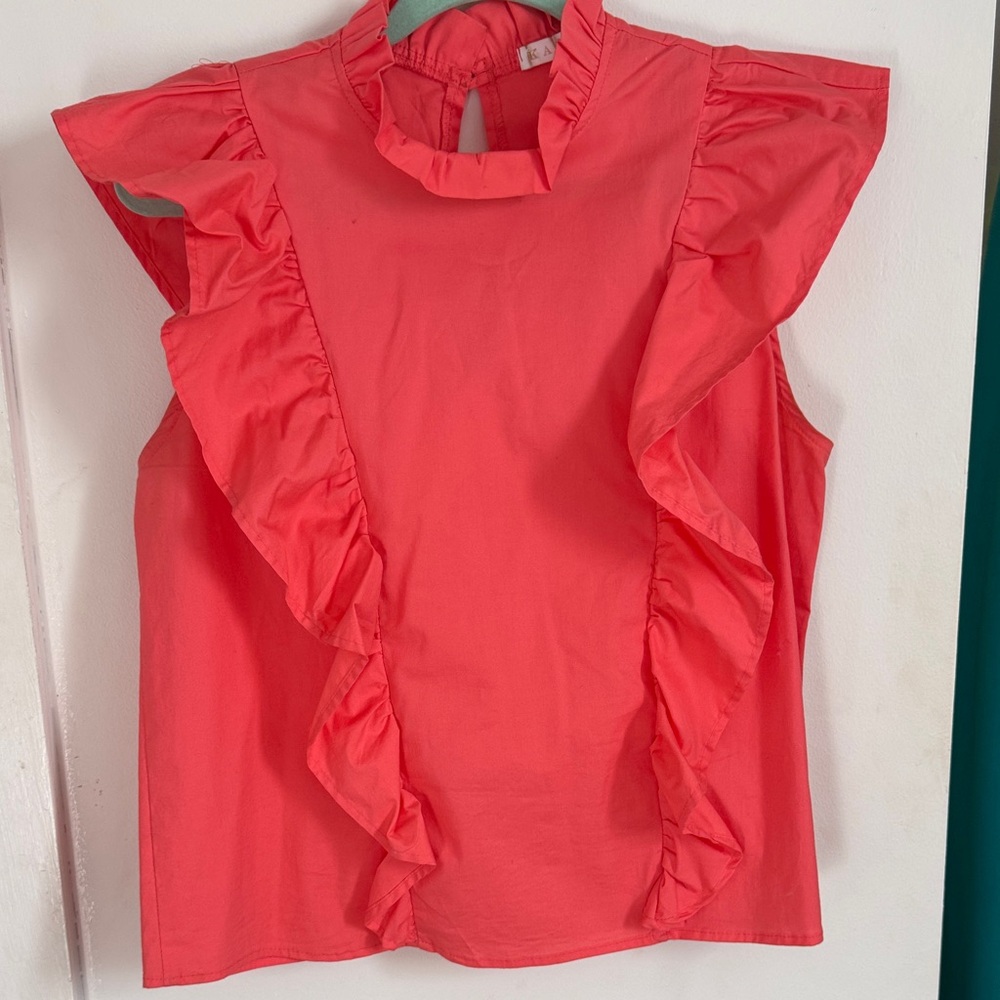 Ruffled Coral Sleeveless Blouse